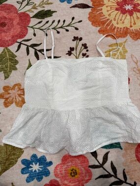 French Connection White Smocked Cami Top